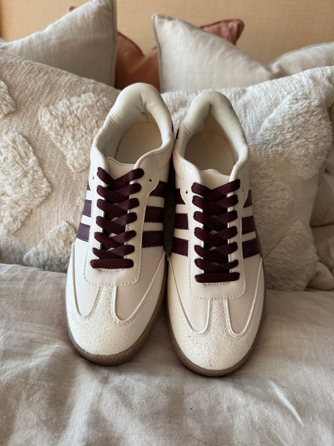 Sporty White Burgundy Stripes Sneakers