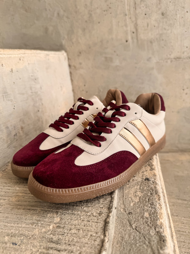Sporty Burgundy Metallic Sneakers