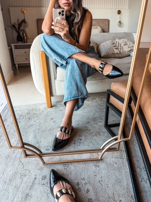 Dakota Black Charol Mules