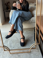 Mary Jane Suede Black Balerinas
