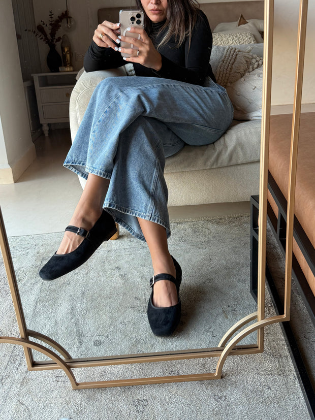 Mary Jane Suede Black Balerinas