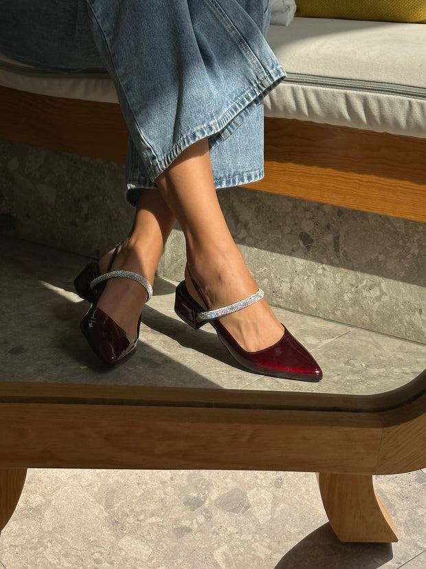 Mia Heels Tira Brillantes Tacón mini Vino