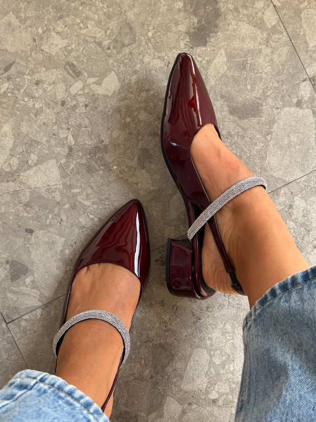 Mia Heels Tira Brillantes Tacón mini Vino