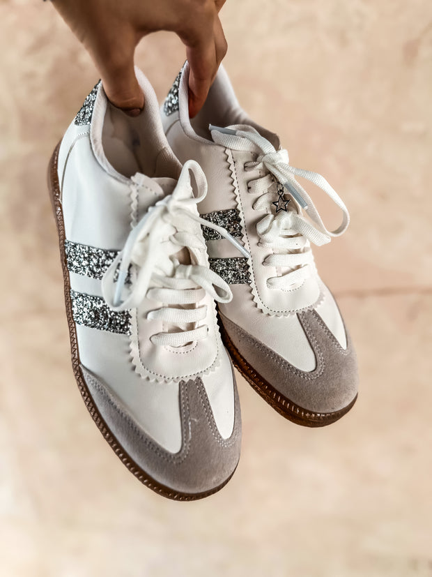Sporty Glitter Sky Details White Sneakers