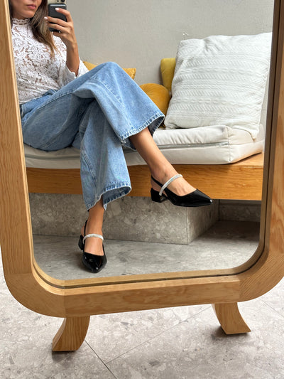 Mia Heels Tira Brillantes Tacón mini Negro