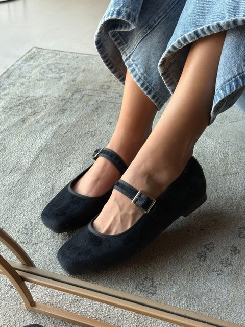 Mary Jane Suede Black Balerinas