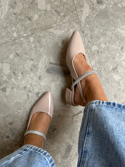 Mia Heels Tira Brillantes Tacón mini Nude