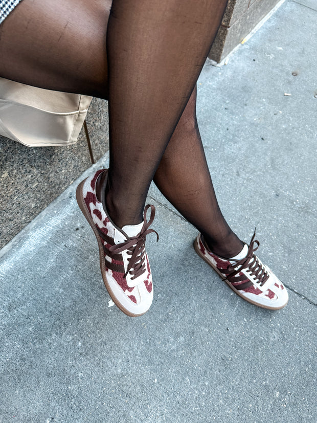 Burgundy Cow Sneakers Sporty