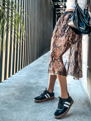 Sporty White Stripes Black Sneakers