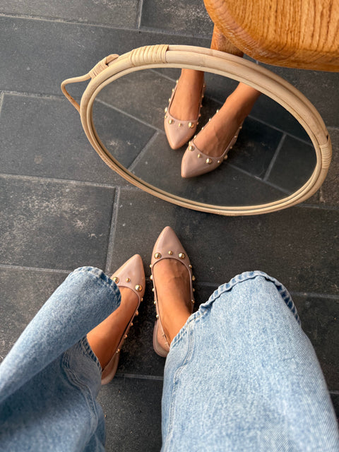 Mia Heels Perlas Oro Tacón mini Nude