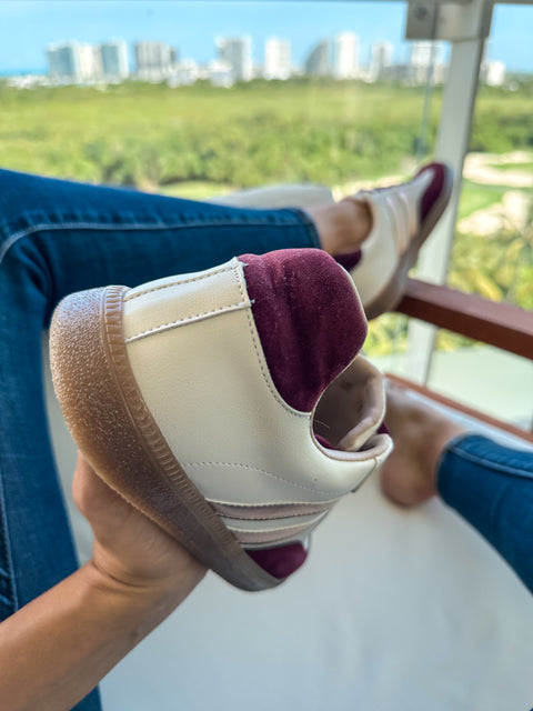 Sporty Burgundy Metallic Sneakers