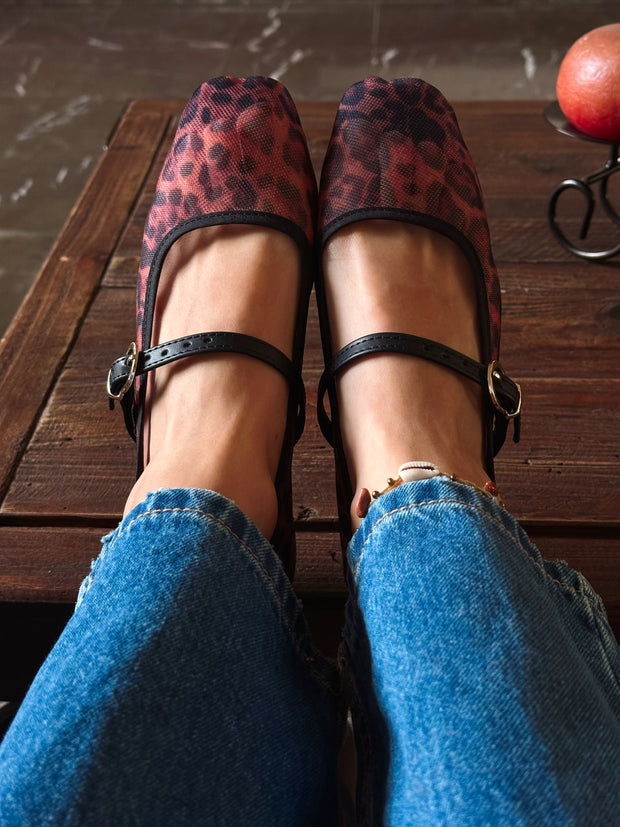 Mary Jane Leopard  Black Balerinas