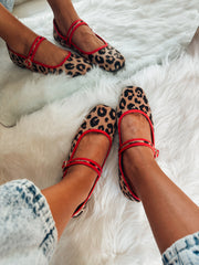 Mary Jane Leopard Red Balerinas