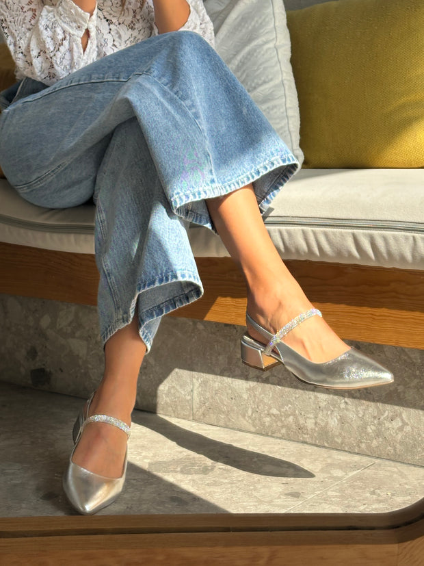Mia Heels Tira Brillantes Tacón mini Plata