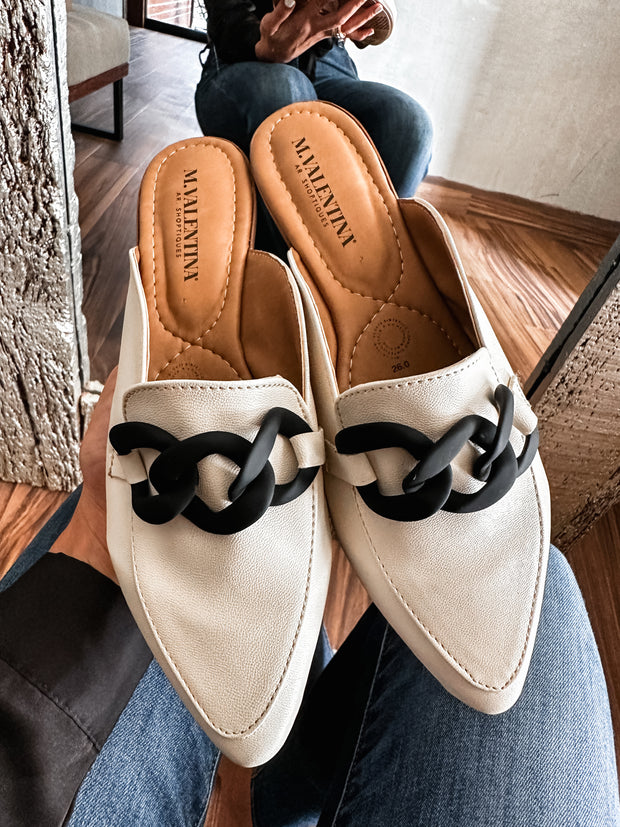 Columbia Ice & Black Matte Chain Mules