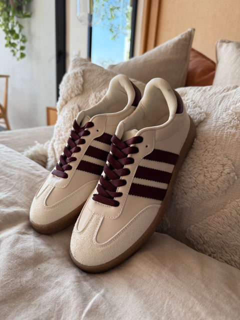 Sporty White Burgundy Stripes Sneakers