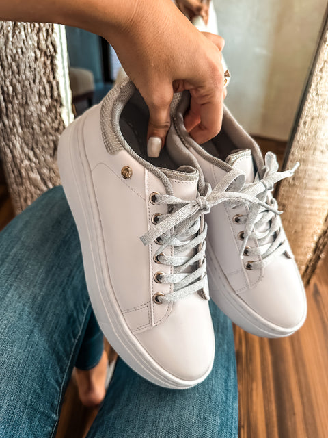 New York Shiny Laces Silver Sneakers