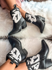 Luna White & Black Boots