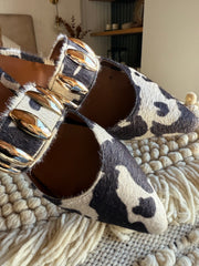 Dakota Cow Print Mules