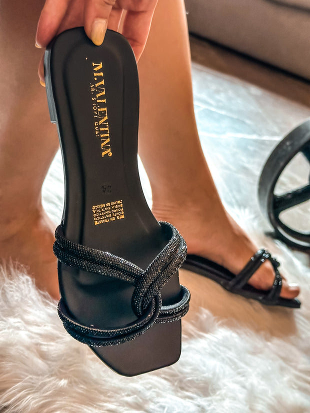 Palm Knot Shiny Black Sandals
