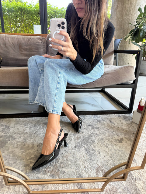 Slingback Black Charol Heels