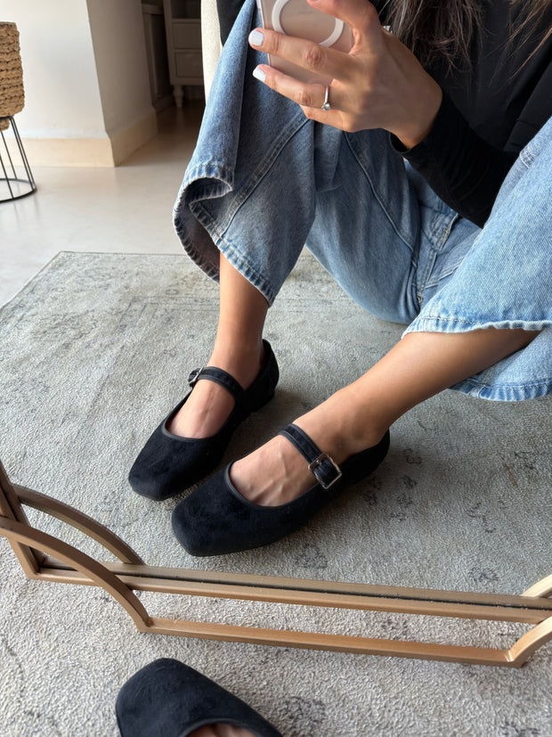 Mary Jane Suede Black Balerinas