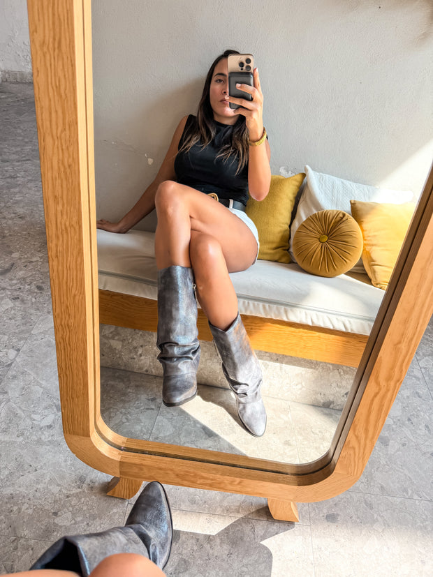 Slouchy Padlock Boots Gris Cortas