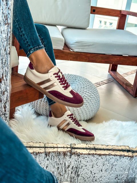 Sporty Burgundy Metallic Sneakers