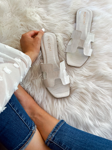Hera Croco Ivory Sandals