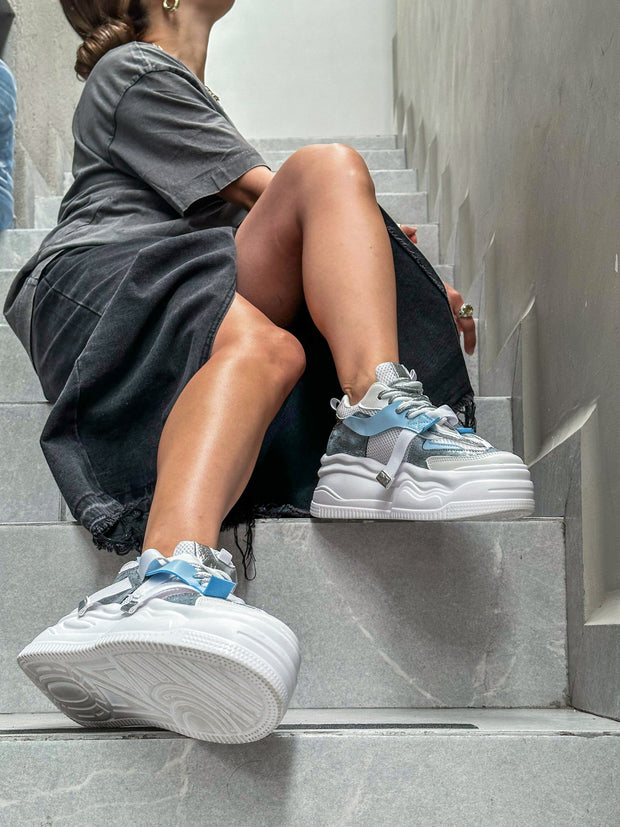 Manhattan White & Denim Blue Sneakers