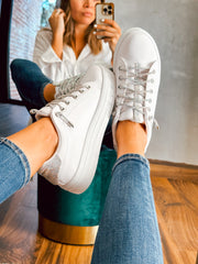 Brooklyn Basic Shiny Silver Laces White Sneakers