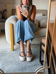 Mary Jane Cream & Black Balerinas