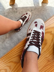 Burgundy Cow Sneakers Sporty