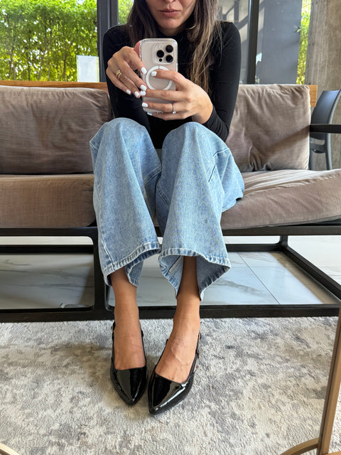 Slingback Black Charol Heels