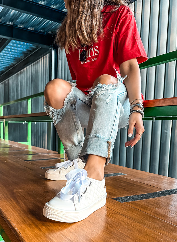 Reno Bold Big Laces White Sneakers