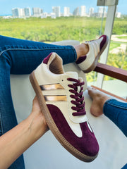 Sporty Burgundy Metallic Sneakers