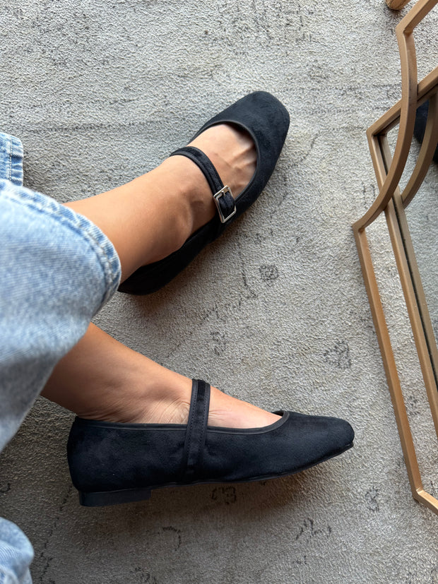 Mary Jane Suede Black Balerinas