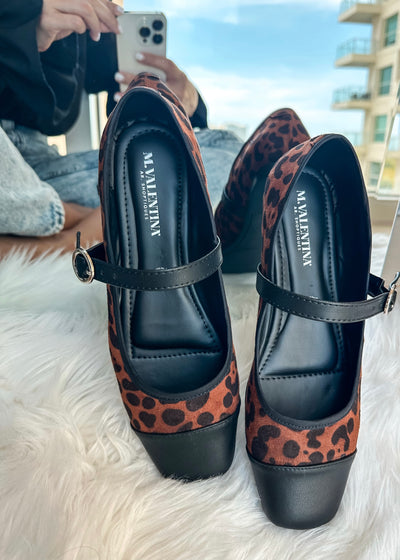 Mary Jane Leopard Black Balerinas