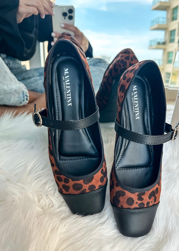 Mary Jane Leopard Black Balerinas