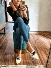 Columbia Ice & Black Matte Chain Mules