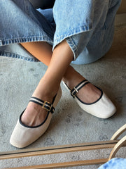 Mary Jane Cream & Black Balerinas