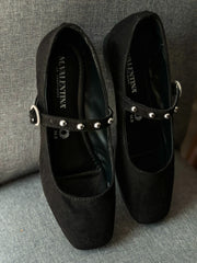 Snow Pearl Strap Black Flats