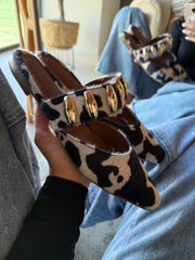 Dakota Cow Print Mules