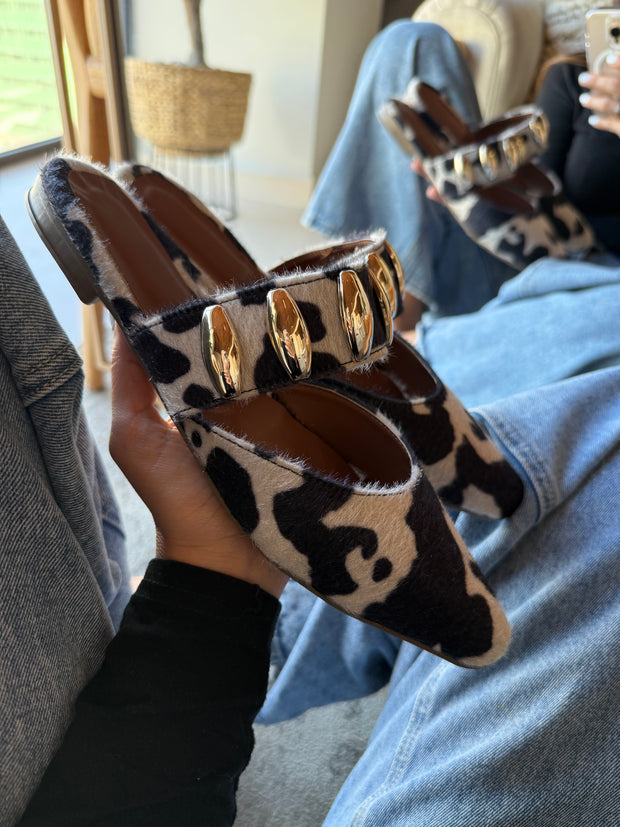 Dakota Cow Print Mules