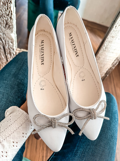 Paris Shiny Knot White Flats