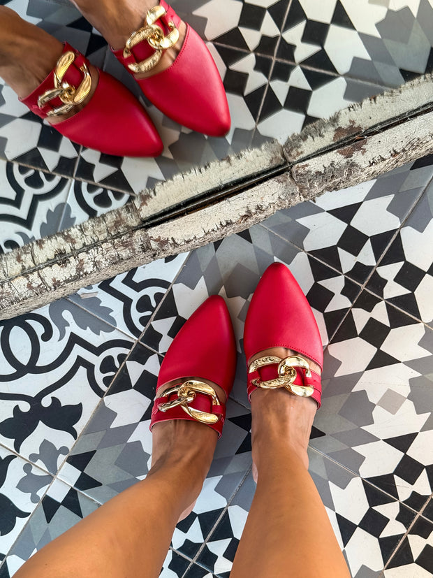 Dakota Mules Gold Chain Red