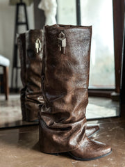 Slouchy Padlock Boots Chocolate