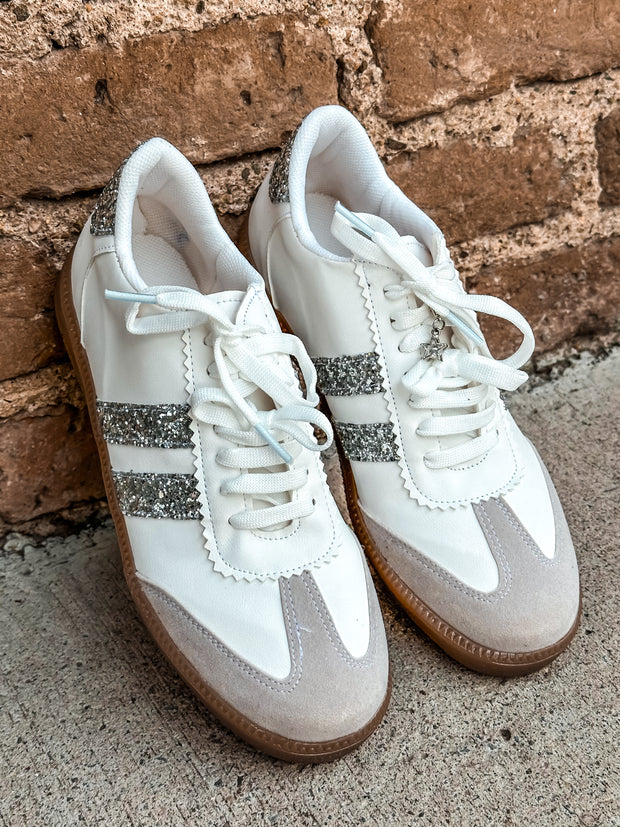 Sporty Glitter Sky Details White Sneakers