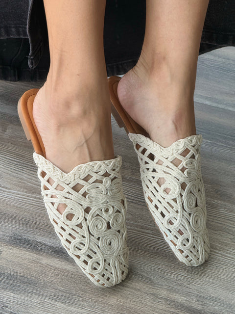 Slide Latte Macramé Plantilla 100% Piel – M. Valentina - María ...
