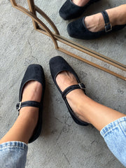 Mary Jane Suede Black Balerinas